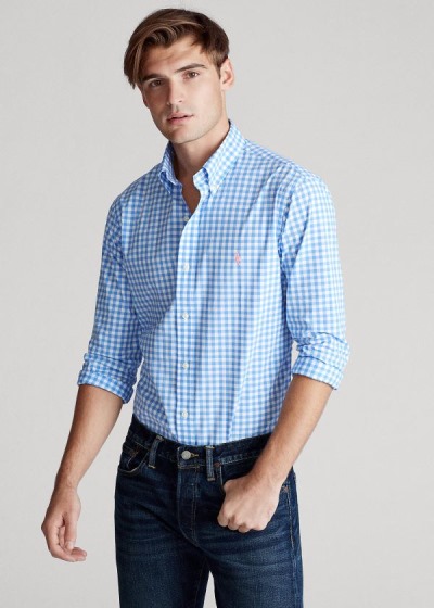 Camisa Polo Ralph Lauren Hombre Azules Claro / Blancos - Gingham Poplin - IZEPD3196